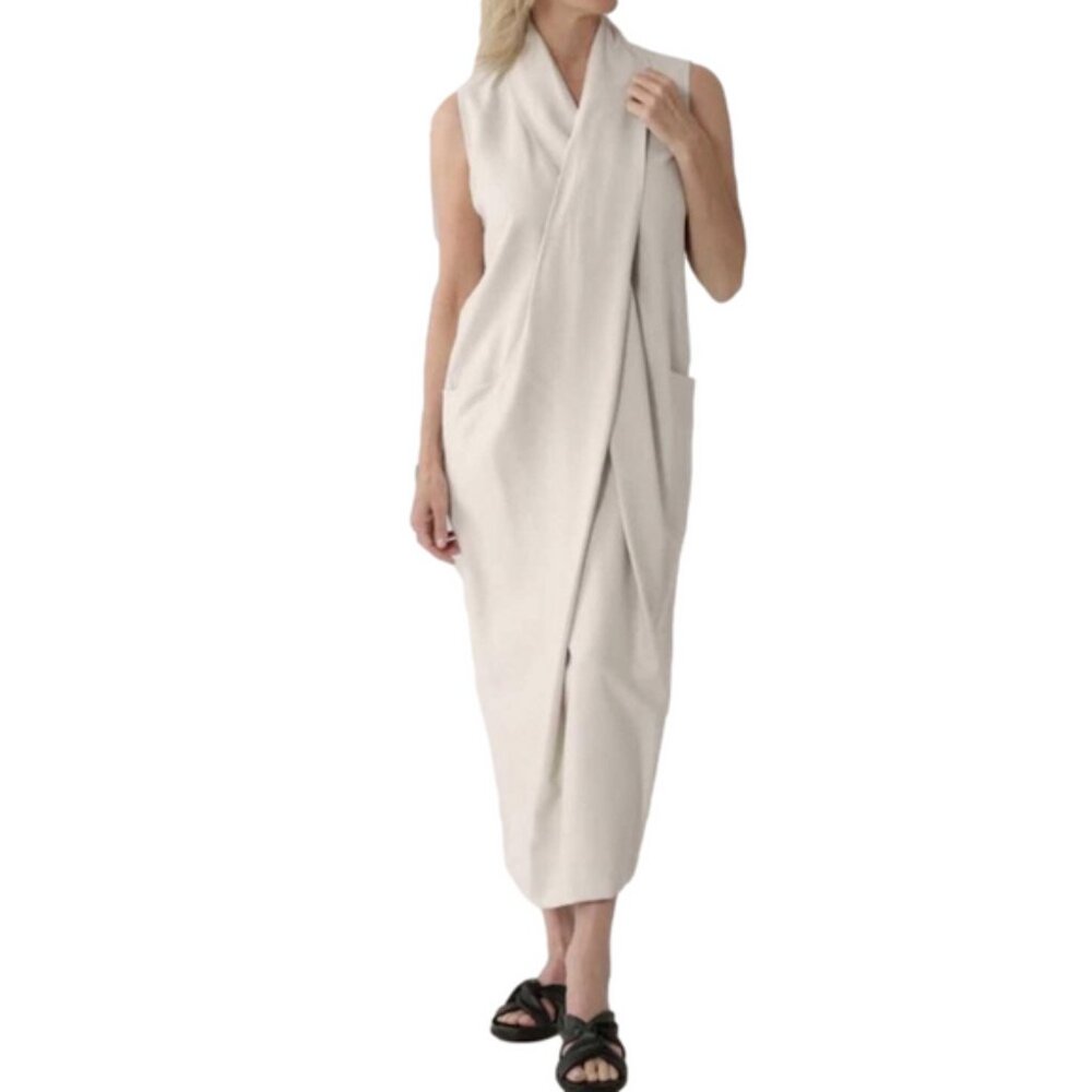 Brian Bailey Cream Beige Draped Sleeveless Midi Dress Size XL bin 4D